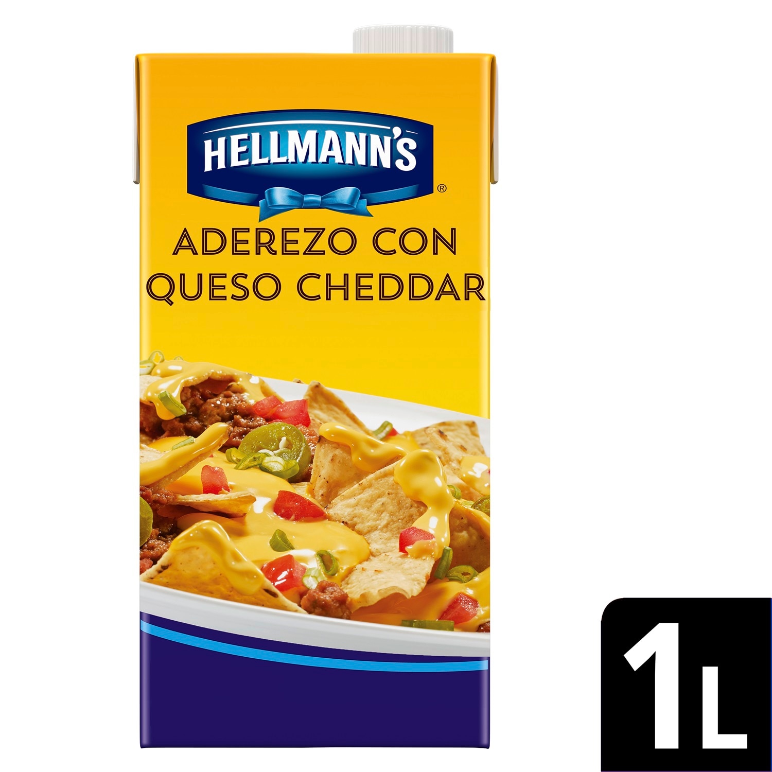 Hellmann's® Queso Cheddar 1 L - Con Hellmann’s® Queso Cheddar puede realizar diversas preparaciones. Es un producto que esta listo para usarse y le sorprenderá por su auténtico sabor a Queso Cheddar.